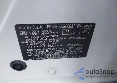 2010 Suzuki Grand Vitara Xsport from USA, damaged, VIN JS3TE0D41A4100728